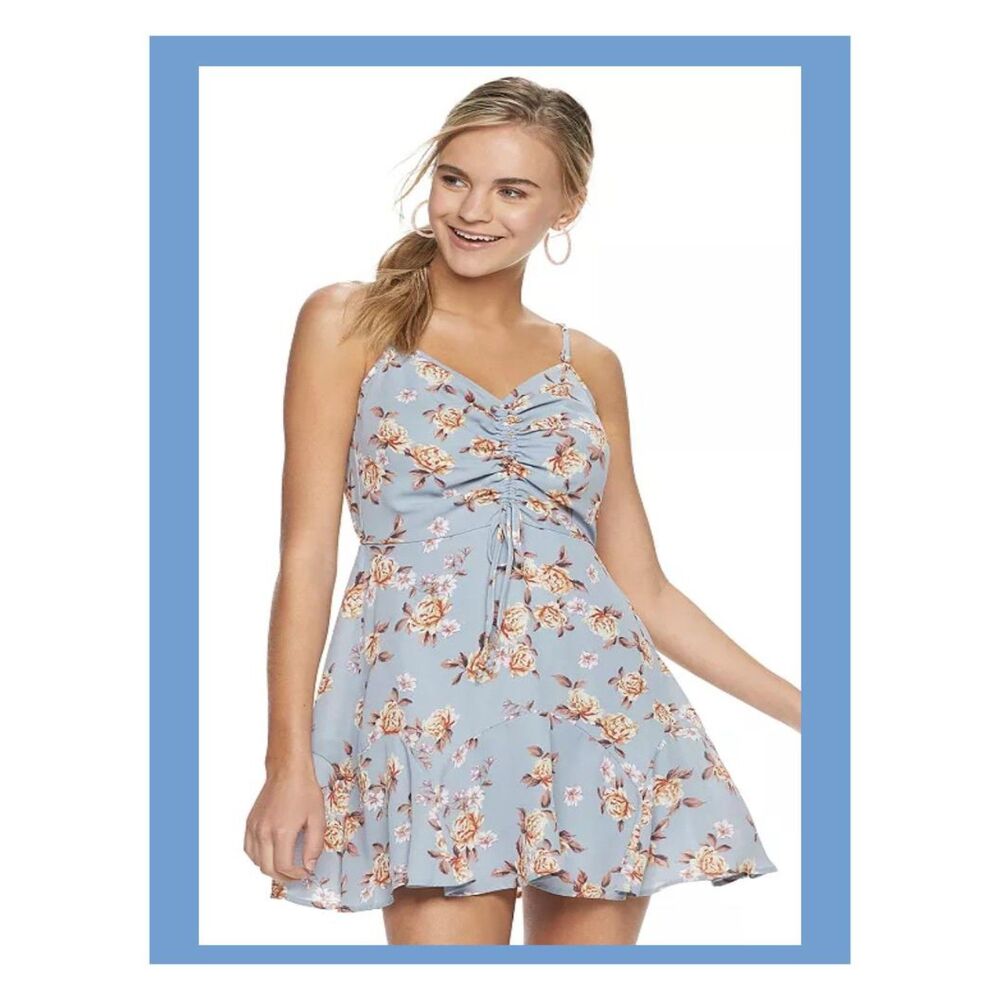 Three Pink Hearts Cinch Front Floral Print Dress Juniors Size Small